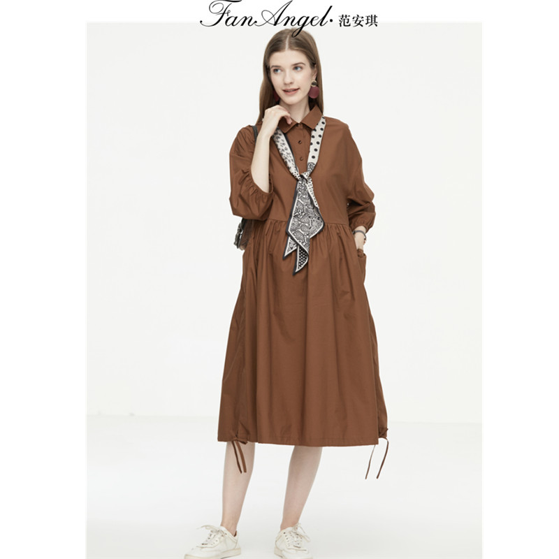 Business gestational dress to work for work dress Korean version loose with large size Pregnant Woman Spring Dress Shirt Skirt long version over knee