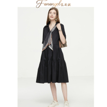 Pregnant Woman Professional Black Dress Dress Summer Dress Pure Cotton Skirt Loose Large Code Pregnant Woman Shirt Skirt Summer Long take a knee