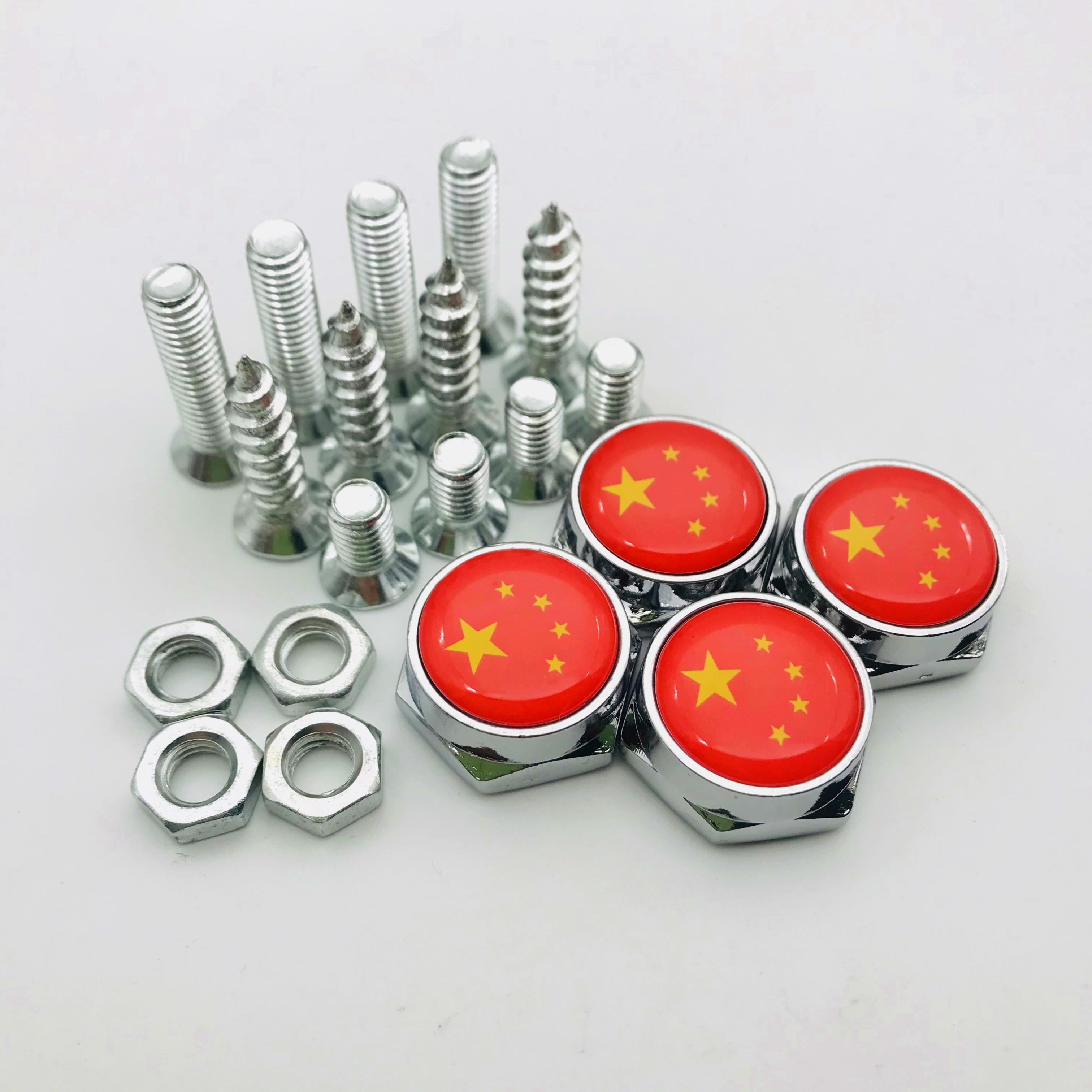 National Flag National Day Decorative License Plate Fixed Screws Individuality Car Platoon Photo Frame Anti-theft Cap Removable Solid Seal Nut