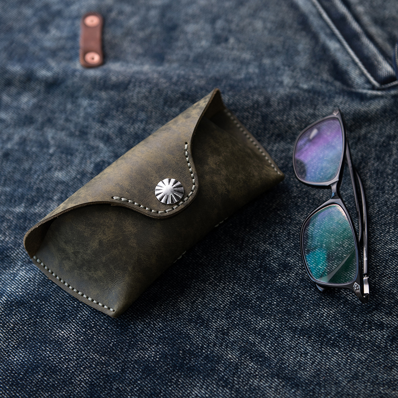 Lanze DIY Material Kit, Matte Wax Leather Genuine Leather Glasses Case, Vintage Sunglasses Leather Case, Sew It Yourself by Hand