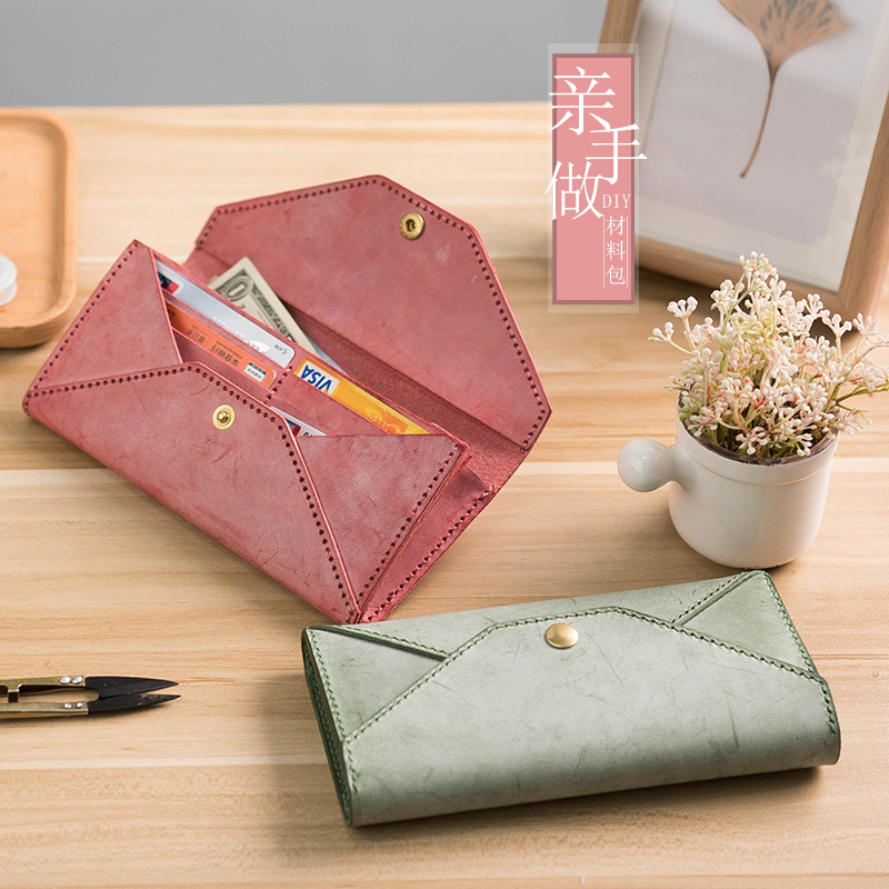 Lanze DIY material bag, retro fog wax leather leather handbag, holding a long wallet, sewing by yourself