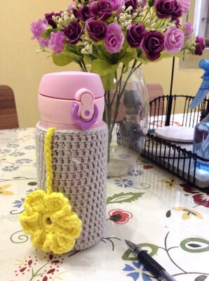 Finished mama handmade hall wool knitting custom gift long version thermos cup set love flowers