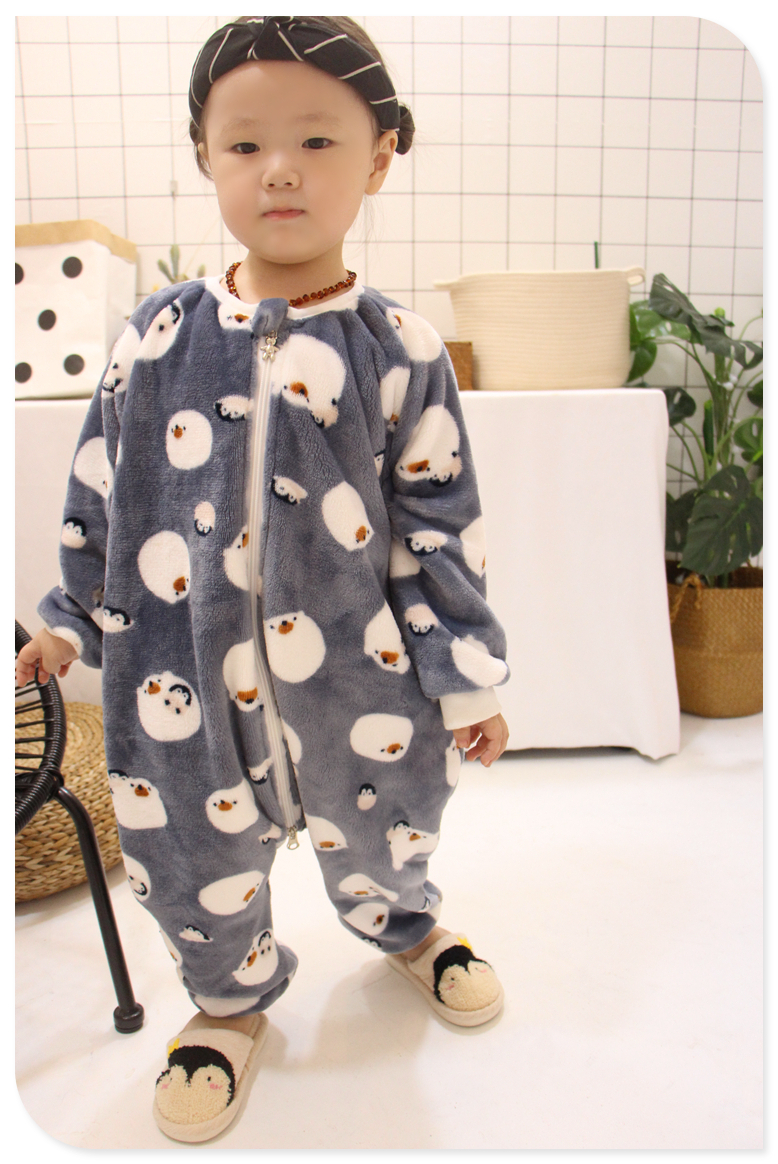 Mùa thu và mùa đông trẻ em flannel túi ngủ bé cộng với nhung dày hai lớp cơ thể đồ ngủ ấm bé romper đồ bơi bé trai