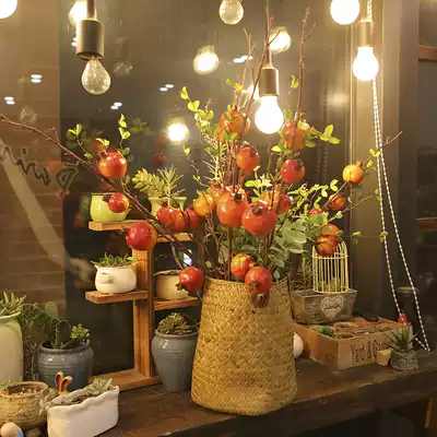 Simulation flower stone durian living room entrance decoration persimmon fake flower girl clothing store floor-to-ceiling high branch window decoration