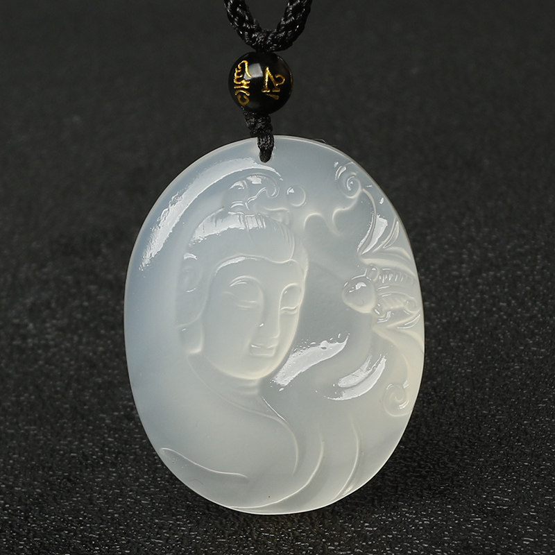 Natural White Jade Medullary Guanyin Pendant Male Necklace Lady Water Crystal Ornaments Gift Benfo Carry-on Pendant Gift 1