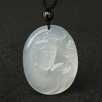 Natural White Jade Medullary Guanyin Pendant Male Necklace Lady Water Crystal Ornaments Gift Benfo Carry-on Pendant Gift 1