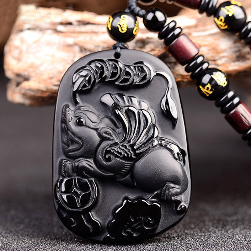 Xiang Anling Cabinet Rich and rich Property Black Shining Stones of the Pendant Pendant 2022 Tiger Year Fortune Fortune Luck Necklace for men and women