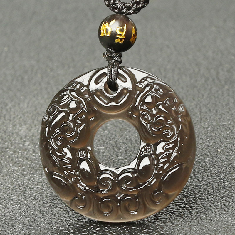 Obsidian Double Pixiu Pendant Pichu Ping An Buckle Necklace Female Pixiu Wealth and Wealth Pendant Men's Pendant 1