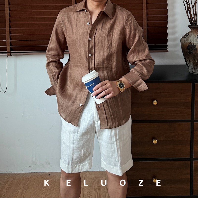 2025 Summer Premium 100% Linen Lightweight Long Sleeve Shirt Vintage Old Money Style Relaxed Fit Breathable Shirt