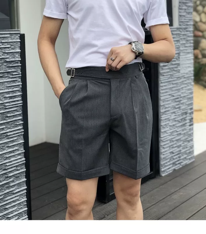 2020 Phiên bản Hàn Quốc của quần short nam mỏng phù hợp với Nhật Bản retro cao eo giản dị đẹp trai không quần sắt Anh hợp thời trang - Quần mỏng