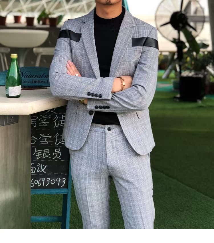 2018 mùa thu lớn kẻ sọc phù hợp với phù hợp với thời trang khâu thiết kế houndstooth slim phù hợp quần dài nam