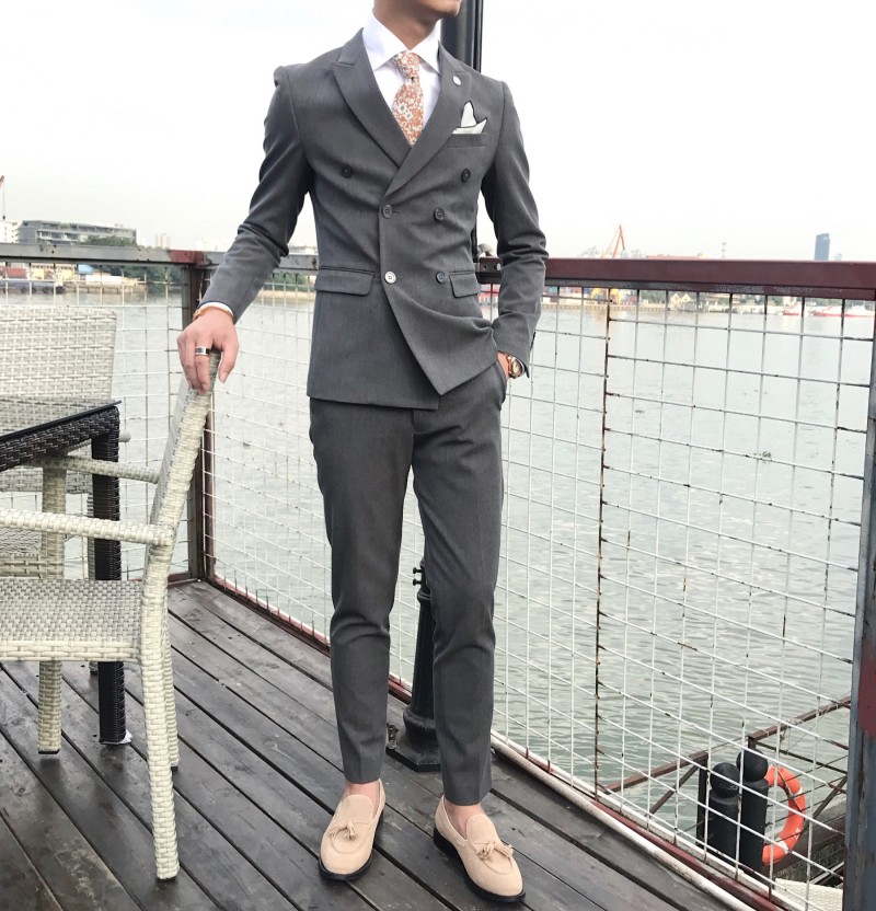 Mùa thu 2018 Hàn Quốc đơn giản màu rắn đôi phù hợp với bộ đồ mỏng phù hợp với nam thời trang giản dị nhỏ phù hợp đồ vest nam