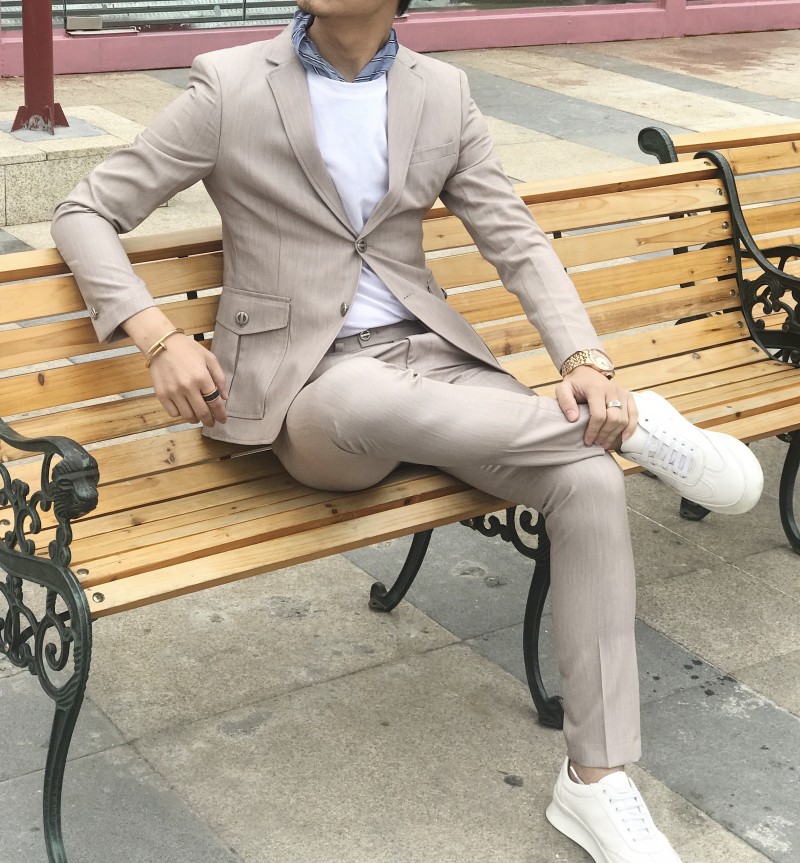 Mùa xuân 2018 đơn giản đơn giản màu lớn túi lớn đơn giản phù hợp với bộ đồ mỏng vest nam đẹp
