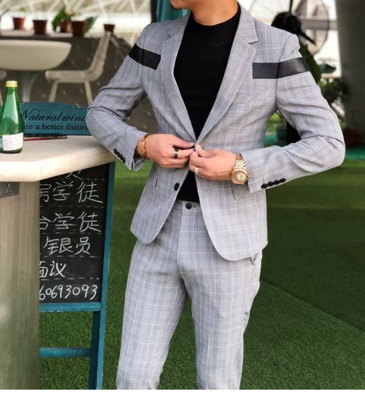 2018 mùa thu lớn kẻ sọc phù hợp với phù hợp với thời trang khâu thiết kế houndstooth slim phù hợp quần dài nam