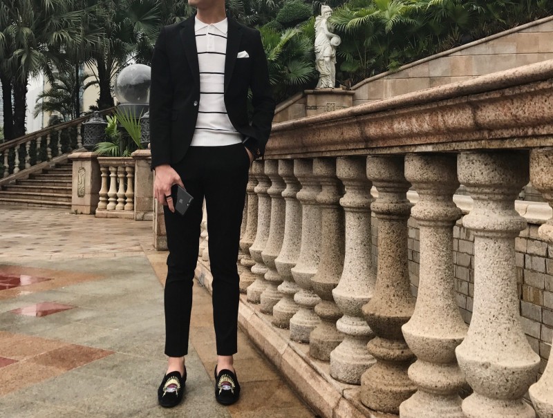 Xuân 2018 tên tuổi lớn vải cao cấp đơn giản phiên bản Hàn Quốc của bộ đồ nhỏ tự trồng phù hợp với bộ đồ thời trang nam quần tây nam
