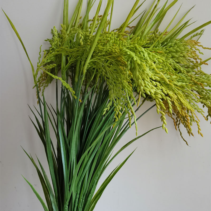 Green emulated rice grain silk flower fake wheat ear rice plastic flower barley wheat rice dining room for laying flowers