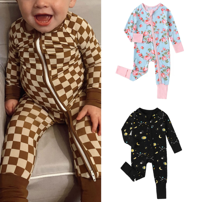 Scandinavian ins Newborn Baby Bamboo Fiber Jumpsuit Zipper Romper Crawling Suit Baby Footed Air Conditioning Suit Pajamas