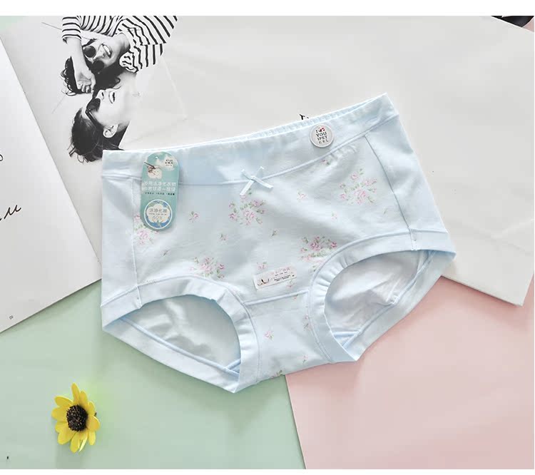 Tỷ tỷ bông hữu cơ Bông sạch 60 bông siêu mịn Phụ nữ đơn giản nơ ngắn giữa quần lót nhỏ quần lót nữ sinh