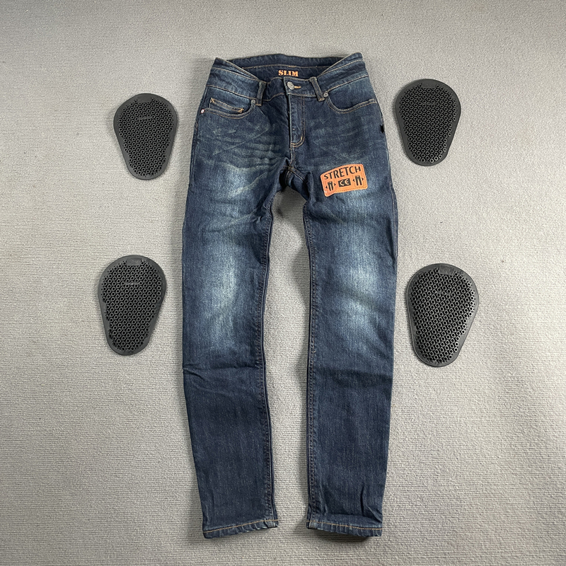 Retro Straight-Leg Motorcycle Riding Washed and Distressed Low-Waist Slim-Fit Jeans for Men and Women, Suitable for Wearing Protective Gear, Commuter Style