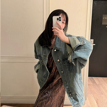 OCTOBER 2024 springtime American retro loose gradient color denim jacket female small crowdshape trendy temperament