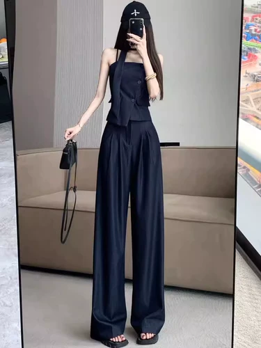 Модный джинсовый комплект, бюстгальтер-топ, приталенный топ с чашечками, штаны