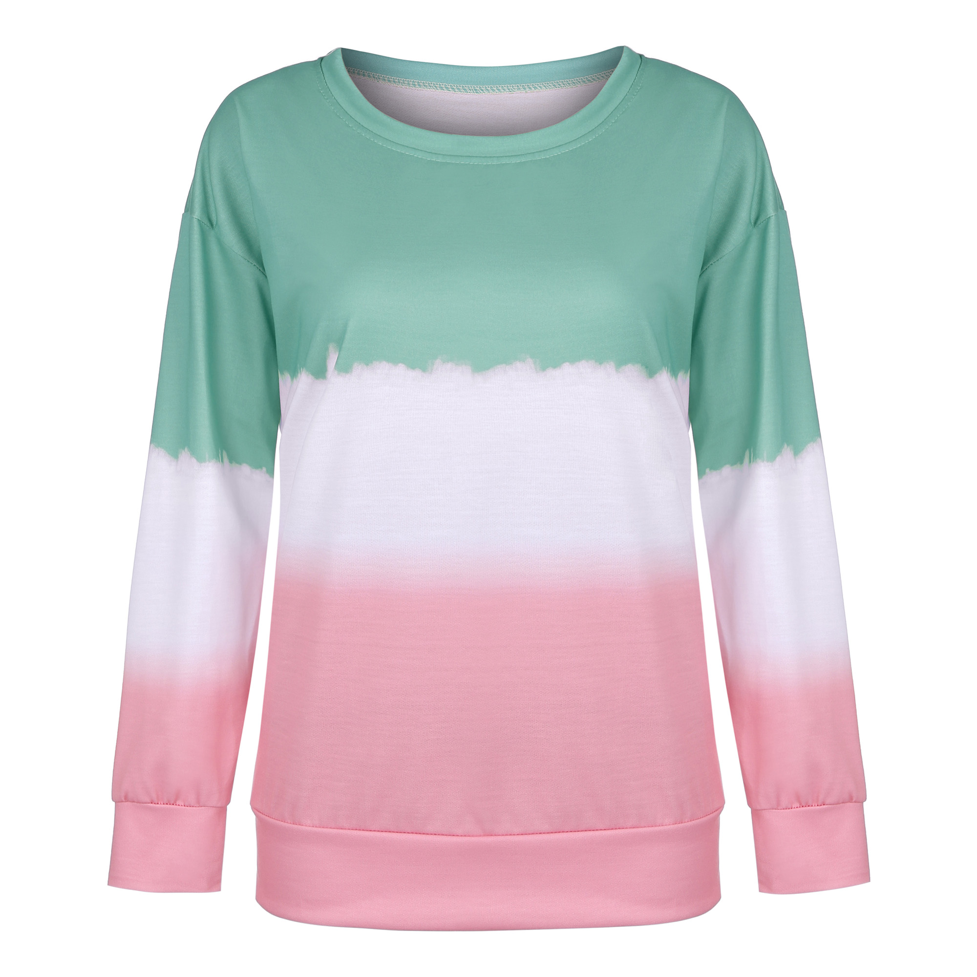 women's printed tie-dye gradient long-sleeved round neck T-shirt sweater NSYF1843