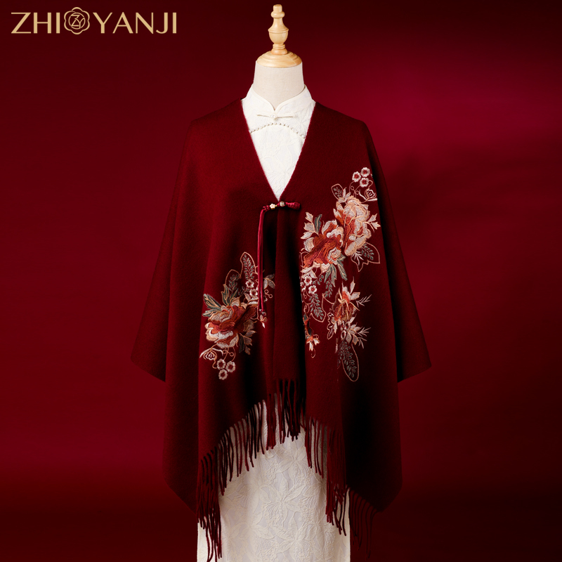 Shawl Scarf for Women, Wool, 2026 New Style, Wedding Banquet, Red Cheongsam Outerwear, Mother's Birthday Gift, Neck Scarf