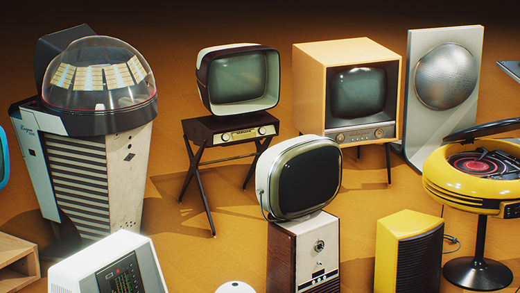 UE4 tài nguyên vật liệu trò chơi retro thiết bị gia dụng TV thiết lập bản đồ mô hình Midcentury - TV thay màn hình tivi sony