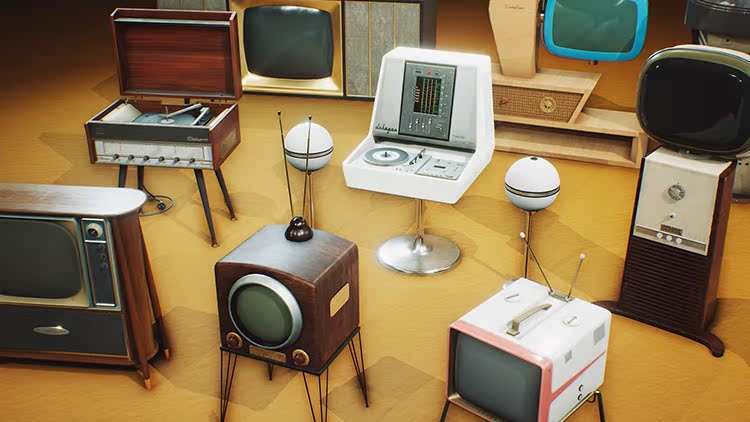 tivi 49 inch UE4 tài nguyên vật liệu trò chơi retro thiết bị gia dụng TV thiết lập bản đồ mô hình Midcentury - TV tivi tcl 43 inch