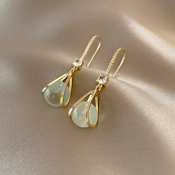 Hong Kong style high-end ins opal pendant ear hook exaggerated design sense earrings 2022 new trendy earrings for women