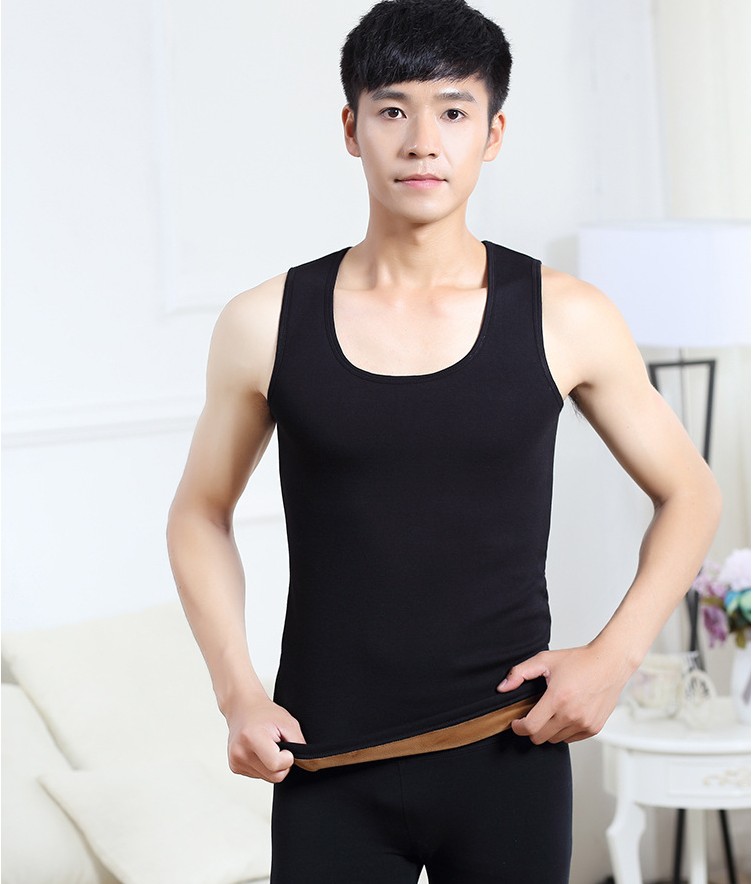 bông tinh khiết cộng với nhung dày ấm vest mens đồ lót dài ngang vai mùa đông mã lớn tay áo mặc mô hình mới 2019.