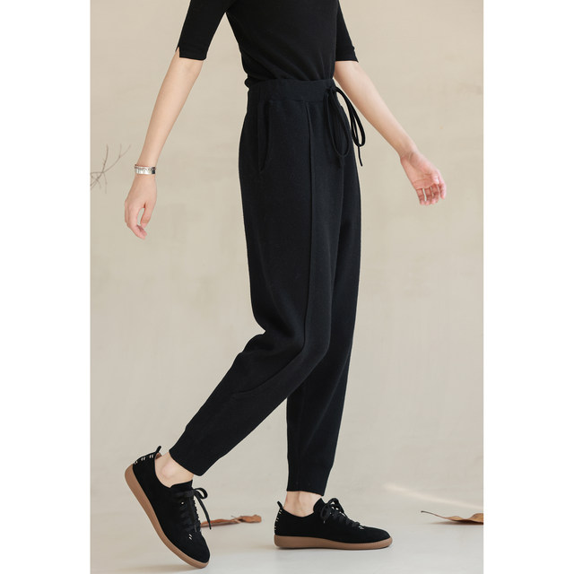 Ma Lin ຕົ້ນສະບັບຂອງແມ່ຍິງລະດູຫນາວ wool cashmere 530g heavyweight knitted thickening slimming elastic waist pants ຂາຂະຫນາດນ້ອຍ