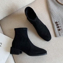 Hong Kong Tide brand short boots Women 2020 autumn and winter New Joker slim socks thick heel ladies Martin boots Suede single boots