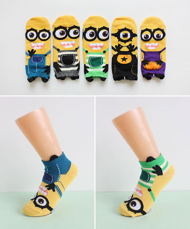 Vớ phim hoạt hình Hàn Quốc cho nam và nữ dễ thương anime đôi vớ cotton ống vớ nhỏ màu vàng người quà tặng hộp thủy triều vớ - Vớ sợi tre vớ họa tiết nữ đẹp