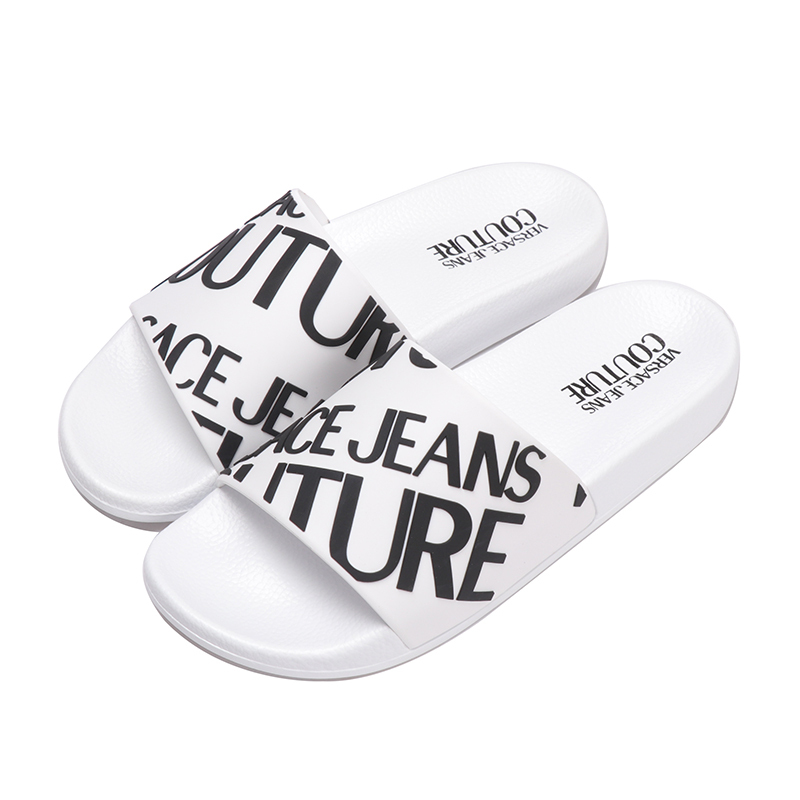 Versace Jeans Couture Women's Logo Black Hollow Print Slippers 300154