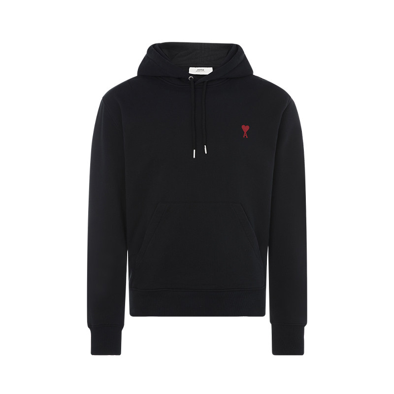 AMI ALEXANDRE MATTIUSSI cotton black classic love pattern men's hooded sweatshirt
