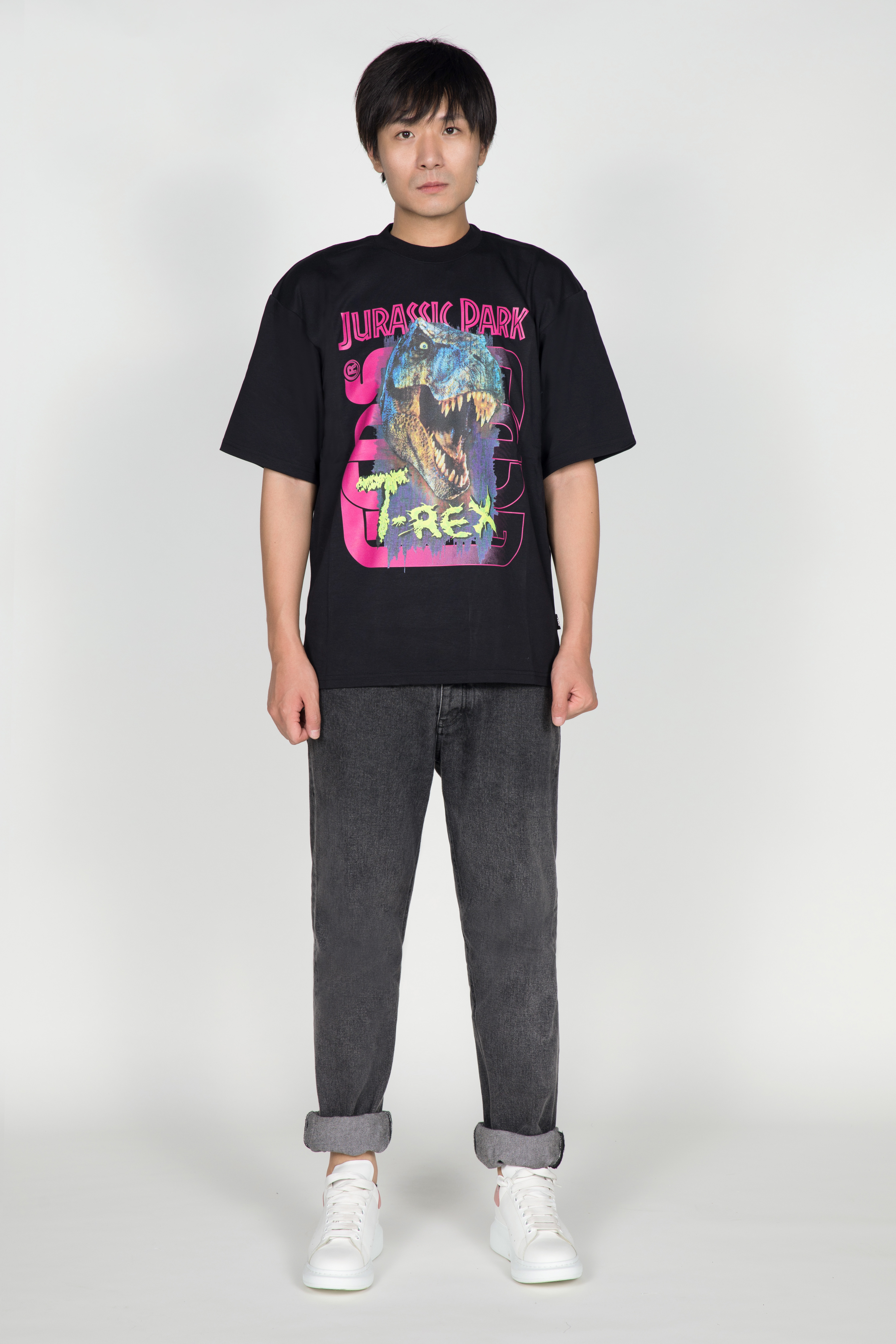 GCDS Black Cotton Retro Cartoon Pattern Decoration Design Men's Short Sleeve T-shirt