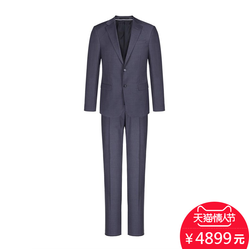 Zegna/杰尼亚 灰色羊毛材质单排两粒扣纯色男士西服套装银泰