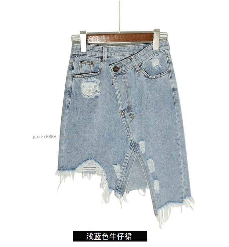 Tang Yi với chân váy denim nữ mùa hè 2019 mới denim không đều váy xẻ eo cao bất đối xứng - Váy chân váy len dài
