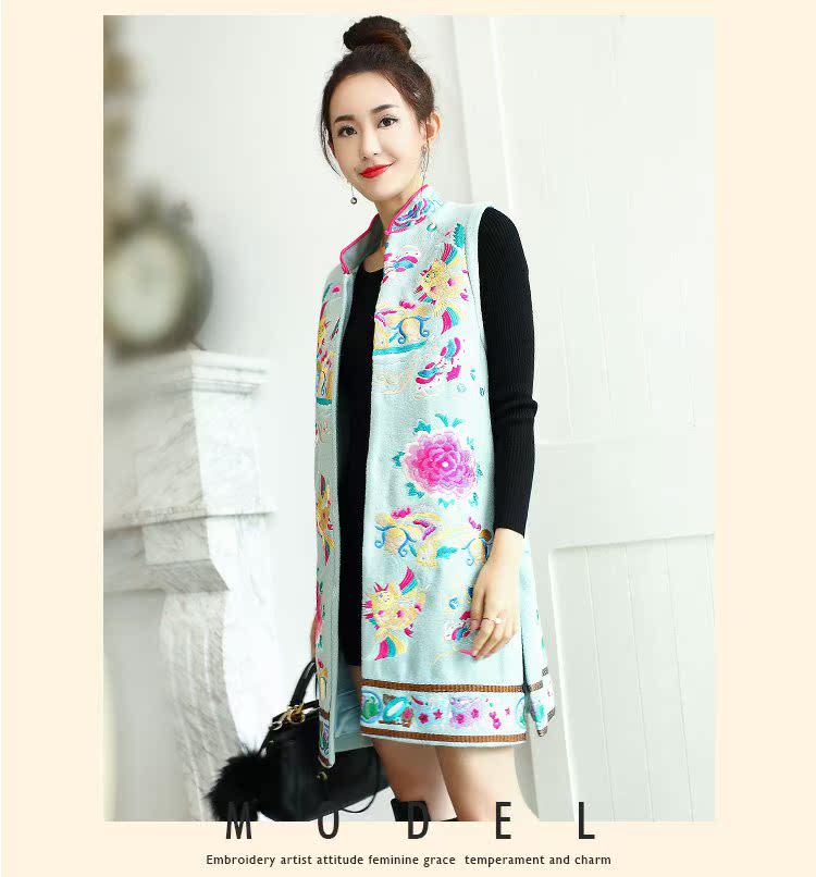 Mùa đông 2016 mới retro của phụ nữ gió quốc gia công việc nặng nề thêu kích thước lớn len len áo khoác dài - Trung bình và dài Coat áo măng tô nữ