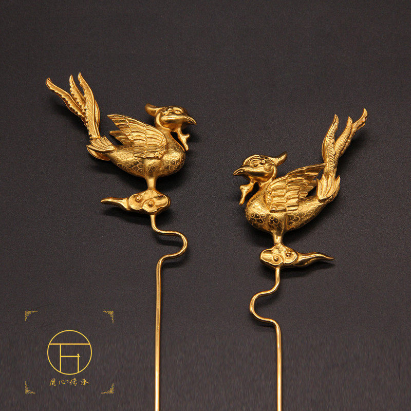 Wan Pao Demindai Phoenix Head Accessories Hair Hairpins Ancient Head Accessories Zhai Gufa Handmade Silver gold Traditional Han Costume Jewellery