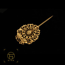 Ancient method hand-carved ancient sterling silver gold-plated Ming Dynasty hair accessories distraction headdress Di bun headdress Hanfu jewelry crew