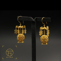 Wan Paode Pure Silver Gilded Flower Silk Studded Palace Candlelight Wearing Gold Tent Palace Lantern Earrings Traditional Jewelry