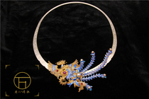 Ancient method handmade silk inlaid blue enamel Phoenix pendant accessories Hanfu jewelry headwear collar