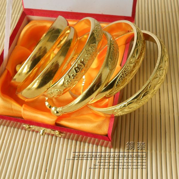 Yi nam giới và phụ nữ tinh khiết brass bracelet đồng nguyên chất vòng đeo tay đồng vòng đeo tay đầu tròn brass bracelet handmade dày