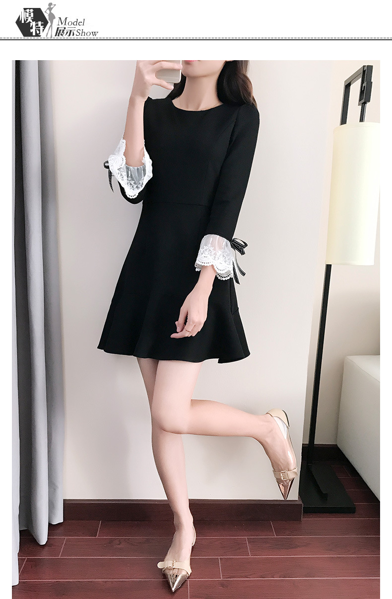 Xuân Yaoyi Baike Mùa xuân khí chất của phụ nữ váy đen nhỏ phiên bản Hàn Quốc của eo cao là mỏng Một từ váy ngắn 6581 - A-Line Váy mẫu đầm xòe