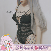 Dark temperament girl punk lift Han hollow drawstring cross strap vest show big chest jumpsuit suspender~