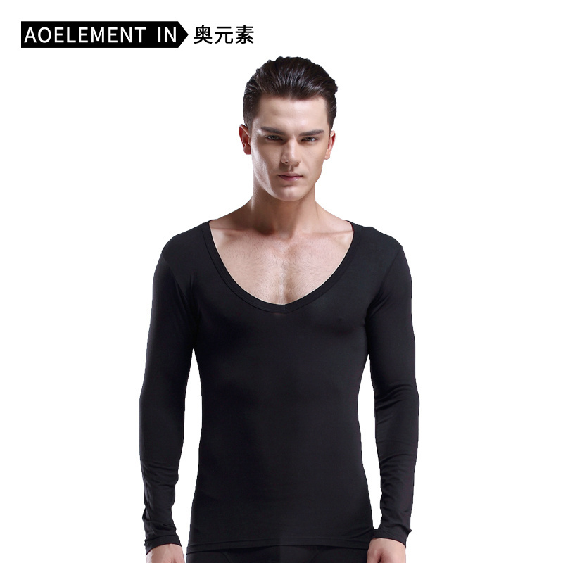 Men's Low-Neck V-Neck Modal Thermal Autumn Shirt, Single-Piece Base Layer, Cotton Sweater, Thin Top, Underwear Men's Low-Neck V-Neck Modal Thermal Autumn Shirt, Single-Piece Base Layer, Cotton Sweater, Thin Top, Underwear