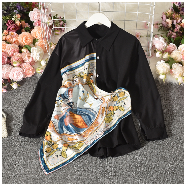 print irregular loose long sleeve lapel shirt NSYXG133615