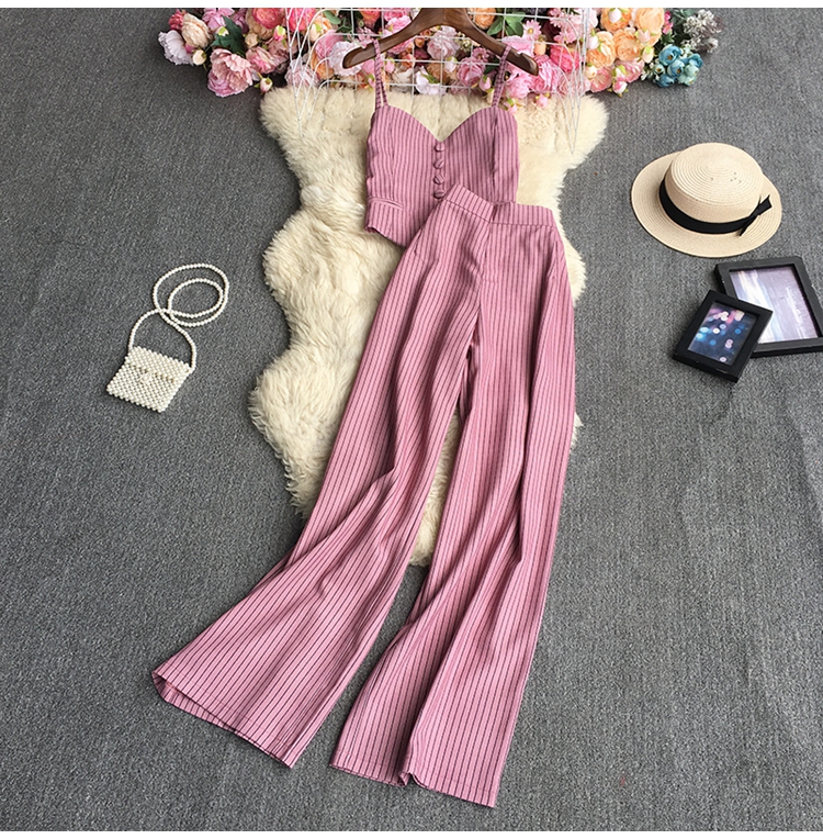 sling backless high waist wide-leg striped vest and trousers set NSYXG132184